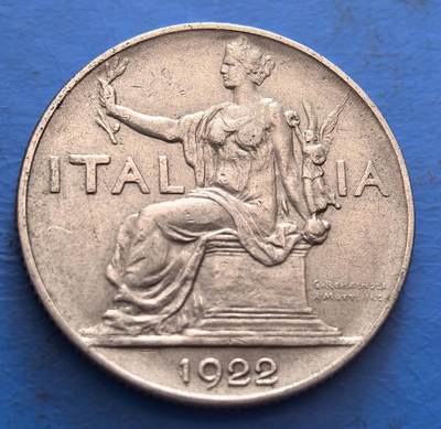 外国优质老铜币银币，周六九点倒数截拍，满百包邮，可寄存半年，喜欢朋友微信扫描二维码可直接参拍 - 意大利1922年1里拉