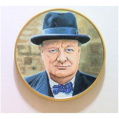 英国1945年 二战领袖丘吉尔高浮雕精制彩色大铜章 45MM - 英国1945年 二战领袖丘吉尔高浮雕精制彩色大铜章 45MM
