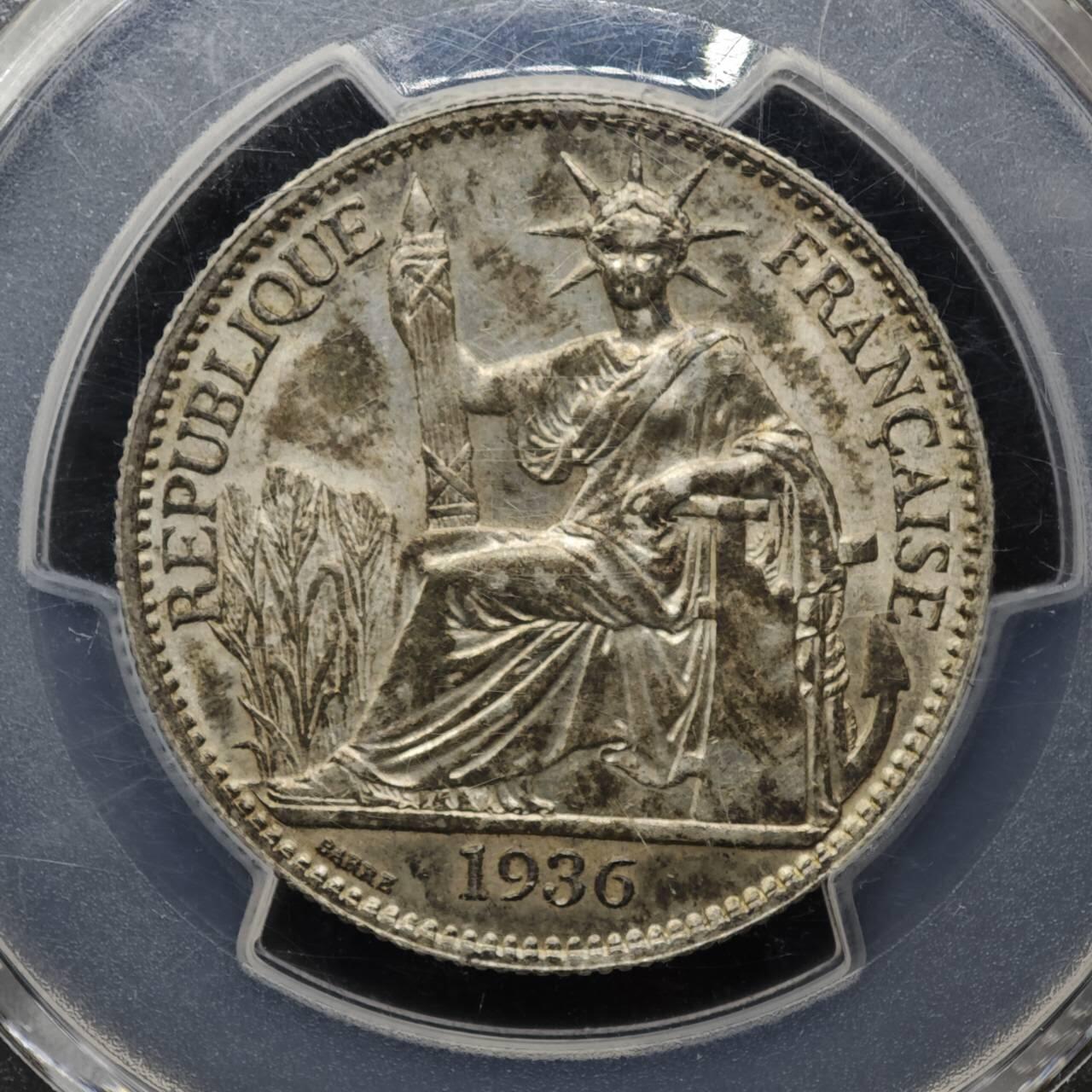 【淘币小摊】实时拍第八百一十五拍   银币套币场   满百包邮可预留二周 每周一统一发货   法属印支1936年坐洋50分银币 PCGS UNCD