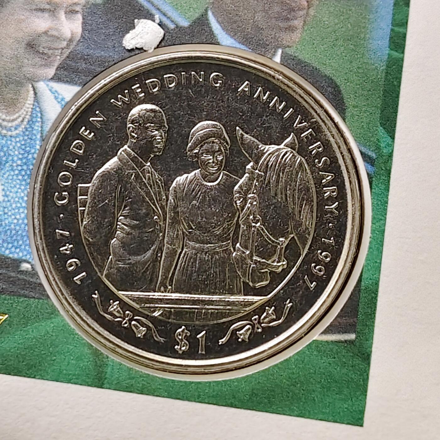 【全场包邮】纯粹捡漏拍482场（免费代拍第19场）-币封+套装+富兰克林（注意佣金） 【邮币封】利比里亚1997年1元女王金婚克朗型纪念币邮币封