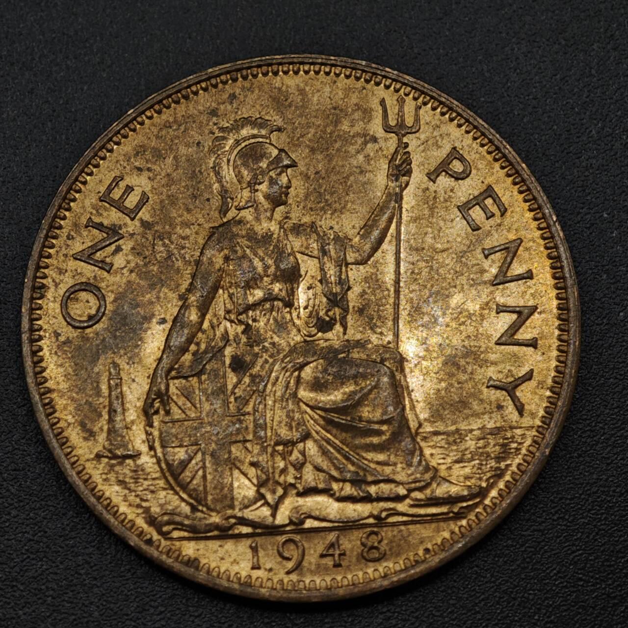 【淘币小摊】实时拍第八百一十四拍   散币场   满百包邮可预留二周 每周一统一发货   英国1948年乔治六世一便士铜币