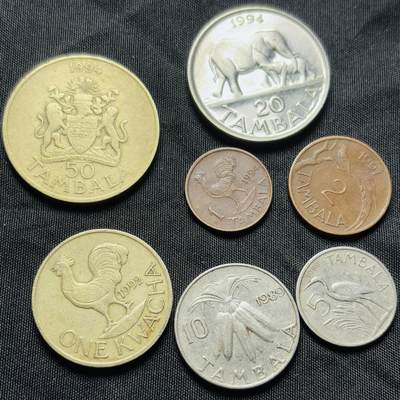 文馨钱币收藏第 284 场，【 长期接收代拍品】老藏家拍品南朝鲜李承晚时期货币，泰国大型纪念币，土耳其各时期及各国套币场 - 好品马拉维 7 枚套