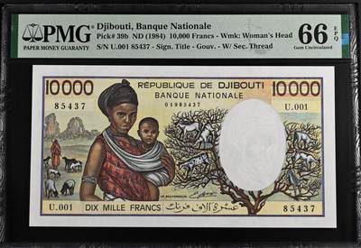 67 EPQ 1979年 新加坡鸟版20元，各版本稀有瑞典1000克朗，持续更新ing - PMG 66 EPQ 吉布提 1984年 羊上树 10000吉布提法郎 大票幅 001冠号