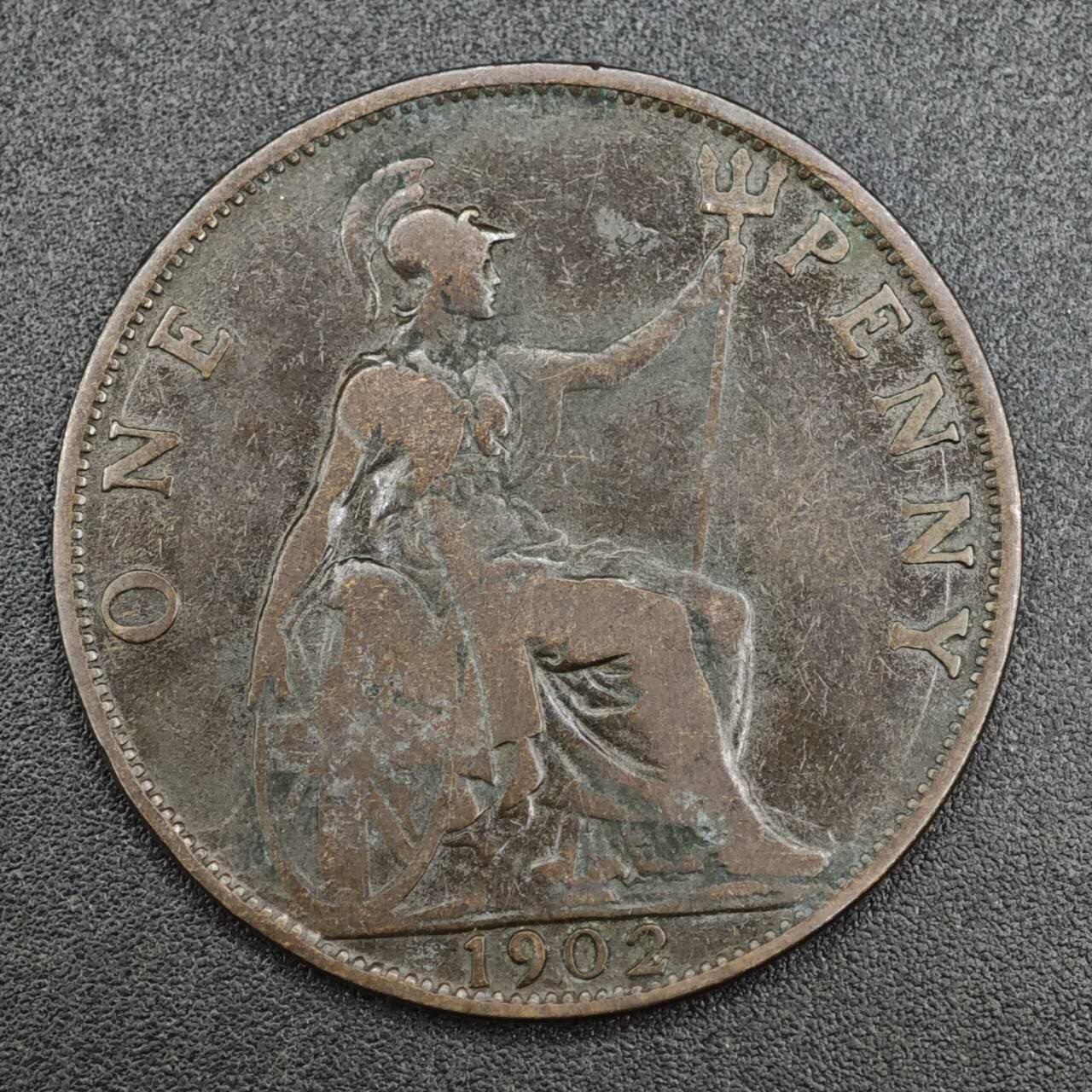 【淘币小摊】实时拍第八百一十四拍   散币场   满百包邮可预留二周 每周一统一发货   英国1902年爱德华七世一便士铜币