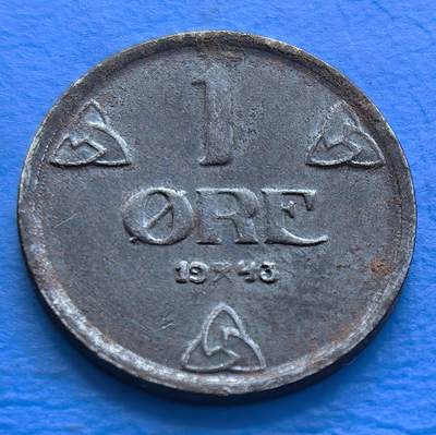 外国优质老铜币银币，周六九点倒数截拍，满百包邮，可寄存半年，喜欢朋友微信扫描二维码可直接参拍 - 少见德占挪威1943年1欧尔铁币，由于材质原因，易氧化，图案文字保存如此清晰实属不易