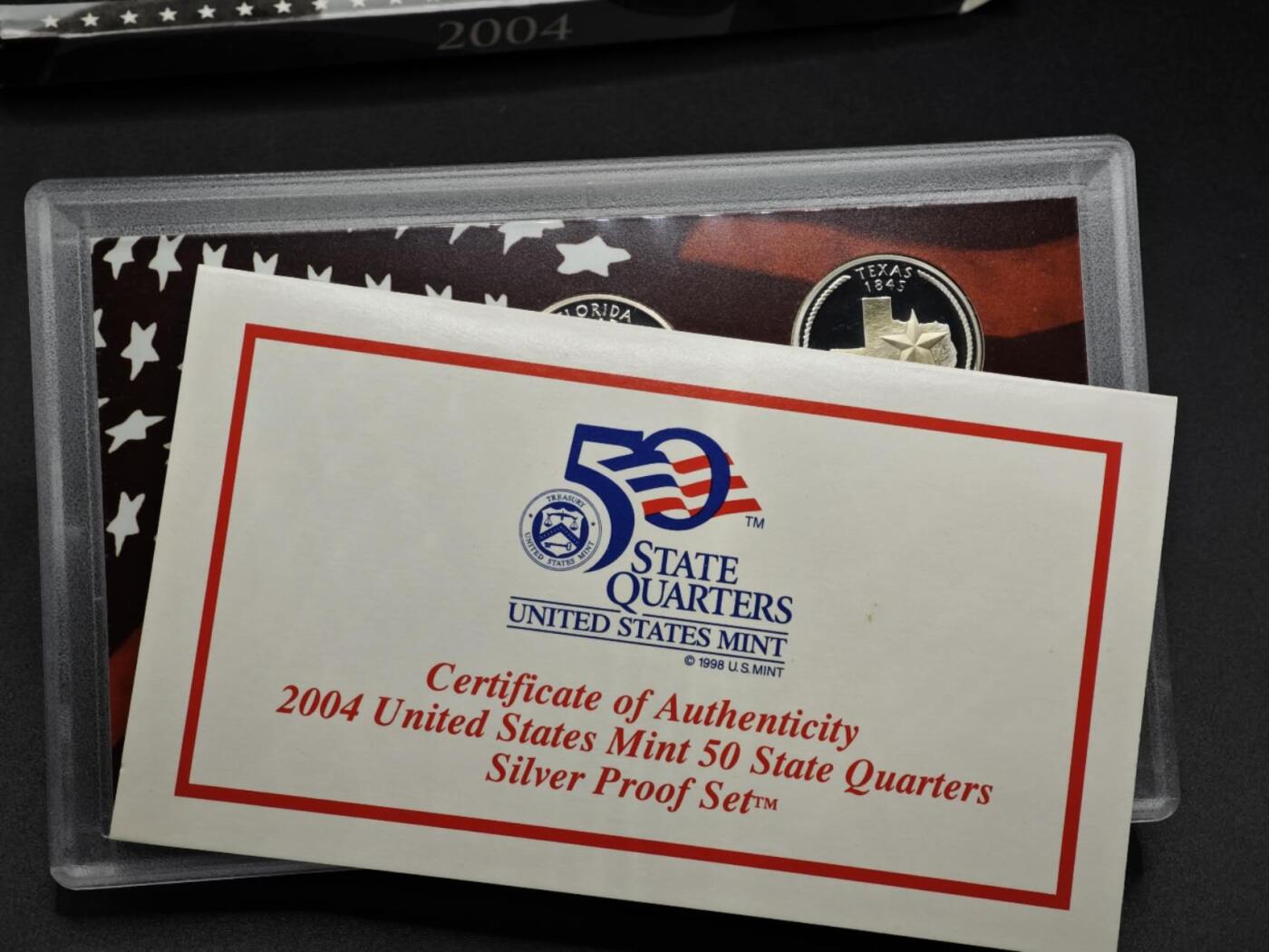 【淘币小摊】实时拍第八百一十五拍   银币套币场   满百包邮可预留二周 每周一统一发货   美国2004年州币精制银币5枚套原盒原证每枚重6.25克900银 银价363