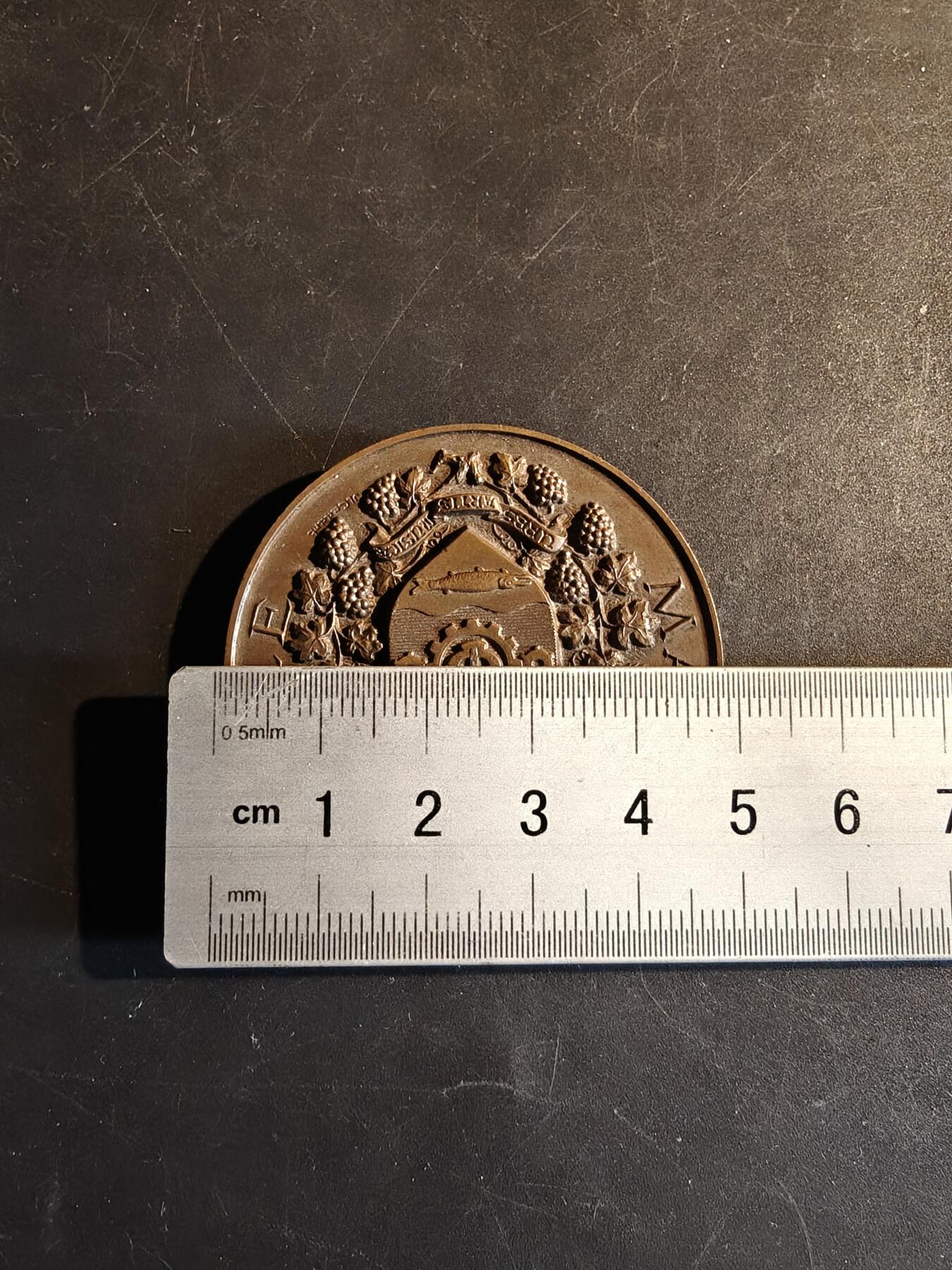 老王徽章第167期 法国芒特拉维尔市音乐协会大铜章     直径90mm.    重量72.4g