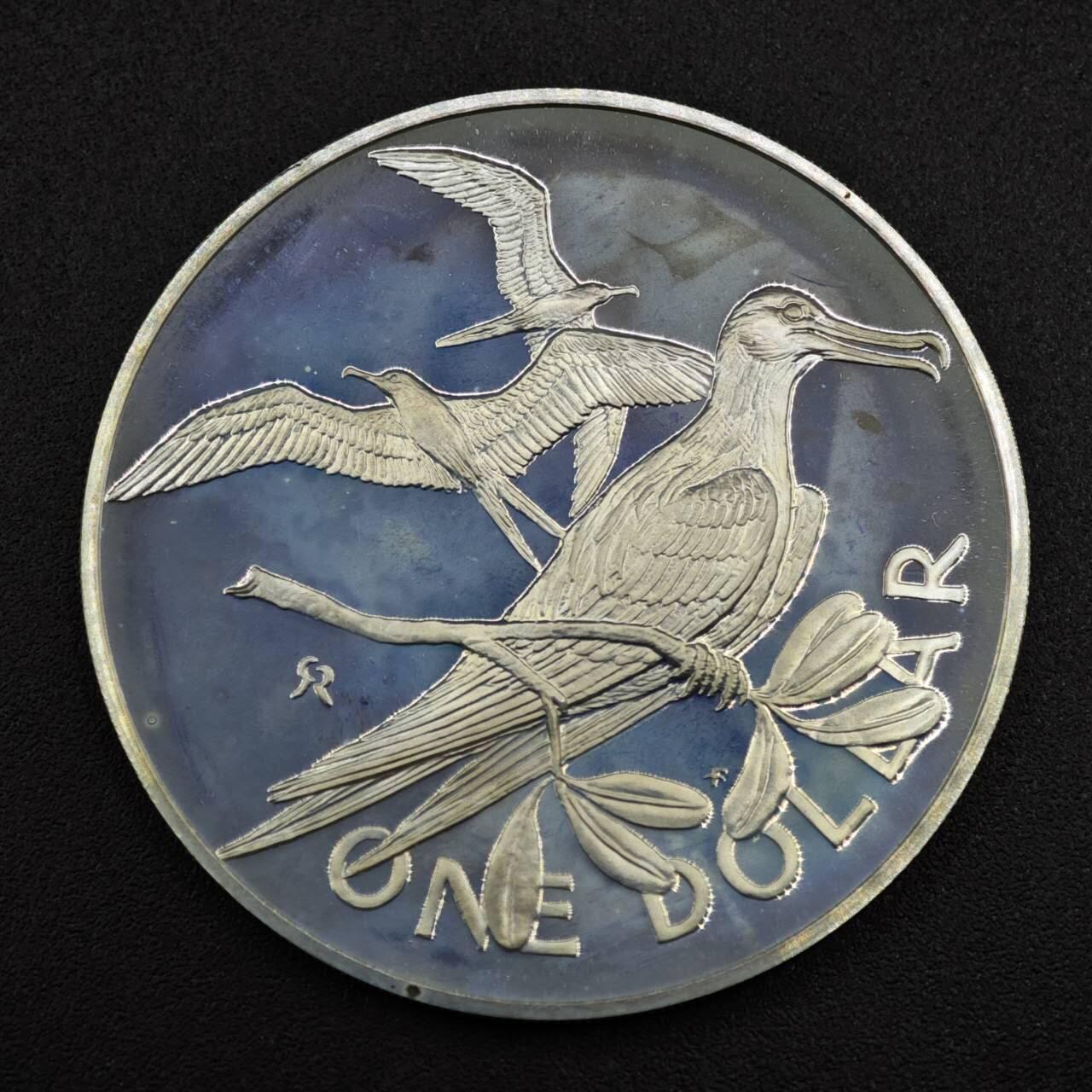 【淘币小摊】实时拍第八百一十五拍   银币套币场   满百包邮可预留二周 每周一统一发货   维尔京1973年军舰鸟一元精制银币重25.7克925银 银价307