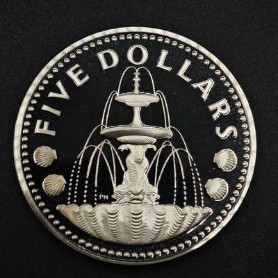 【淘币小摊】实时拍第八百一十五拍   银币套币场   满百包邮可预留二周 每周一统一发货   - 巴巴多斯1974年5元喷泉精制银币 重31.1克800银 纯银价321