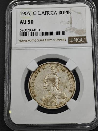 【淘币小摊】实时拍第八百一十五拍   银币套币场   满百包邮可预留二周 每周一统一发货   - 德属东非1905年1卢比银币 NGC AU50