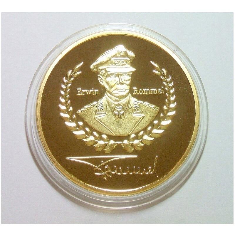 德国沙漠之狐隆美尔+鹰徽 高浮雕精制大镀金章 40MM