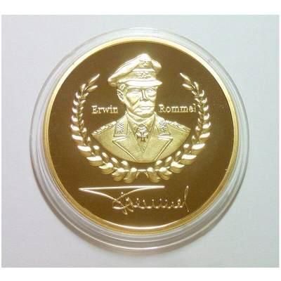 德国沙漠之狐隆美尔+鹰徽 高浮雕精制大镀金章 40MM - 德国沙漠之狐隆美尔+鹰徽 高浮雕精制大镀金章 40MM
