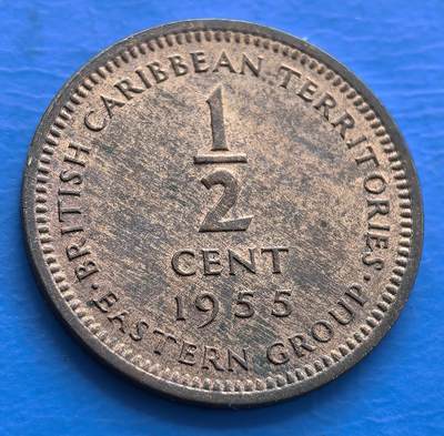 外国优质老铜币银币，周六九点倒数截拍，满百包邮，可寄存半年，喜欢朋友微信扫描二维码可直接参拍 - 少见东加勒比1955年半分