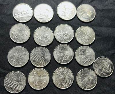 文馨钱币收藏第 284 场，【 长期接收代拍品】老藏家拍品南朝鲜李承晚时期货币，泰国大型纪念币，土耳其各时期及各国套币场 - 原光美国州币 25 美分 1999-2001 年 17 枚