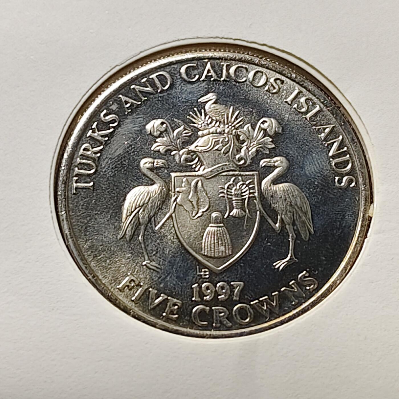 【全场包邮】纯粹捡漏拍482场（免费代拍第19场）-币封+套装+富兰克林（注意佣金） 【邮币封】特克斯和凯克斯群岛1997年5克朗女王金婚克朗型纪念币邮币封