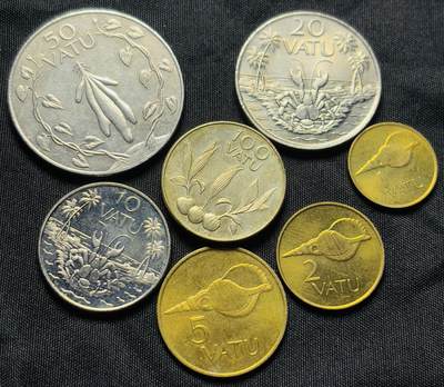 文馨钱币收藏第 284 场，【 长期接收代拍品】老藏家拍品南朝鲜李承晚时期货币，泰国大型纪念币，土耳其各时期及各国套币场 - 原光品相瓦努阿图 7 枚套