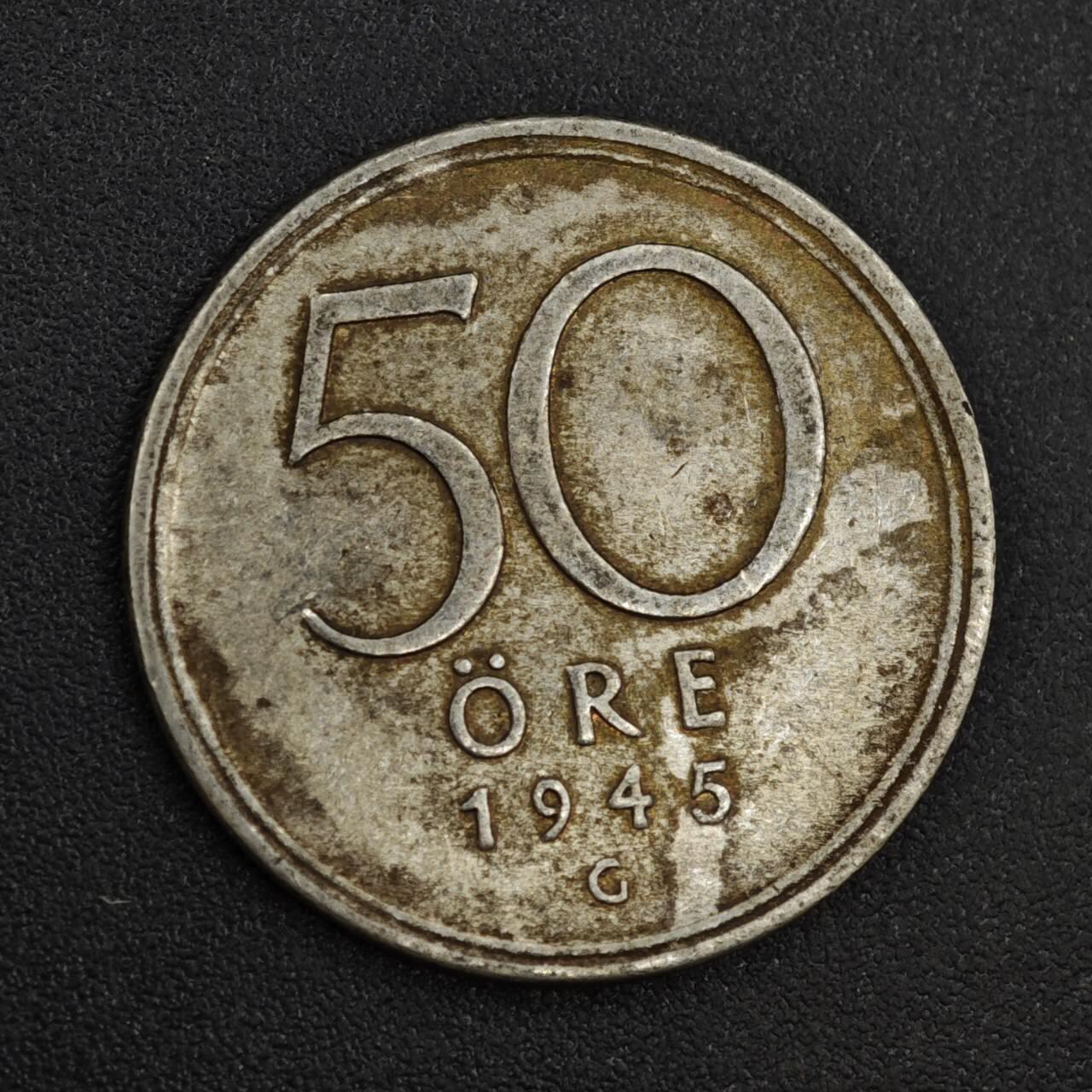 【淘币小摊】实时拍第八百一十四拍   散币场   满百包邮可预留二周 每周一统一发货   瑞典1945年50欧尔银币