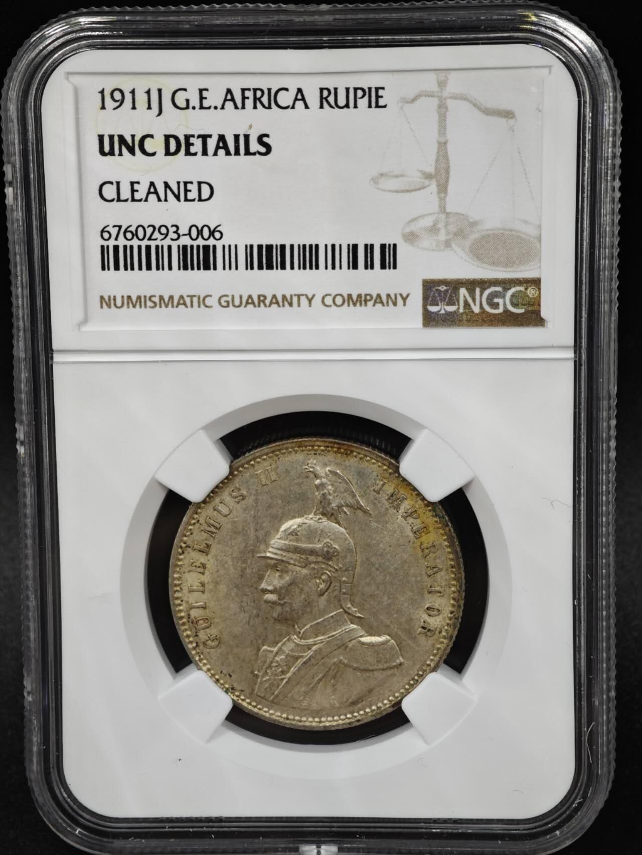 【淘币小摊】实时拍第八百一十五拍   银币套币场   满百包邮可预留二周 每周一统一发货   德属东非1911年1卢比银币 NGC UNCD