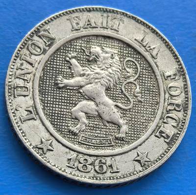 外国优质老铜币银币，周六九点倒数截拍，满百包邮，可寄存半年，喜欢朋友微信扫描二维码可直接参拍 - 极美品比利时1861年10分