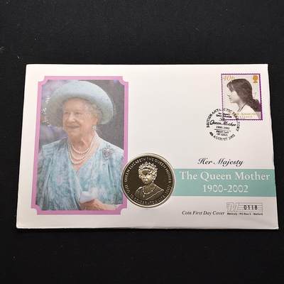 【全场包邮】纯粹捡漏拍482场（免费代拍第19场）-币封+套装+富兰克林（注意佣金） - 【邮币封】赞比亚2002年1000克瓦查纪念伊丽莎白皇太后克朗型纪念币邮币封