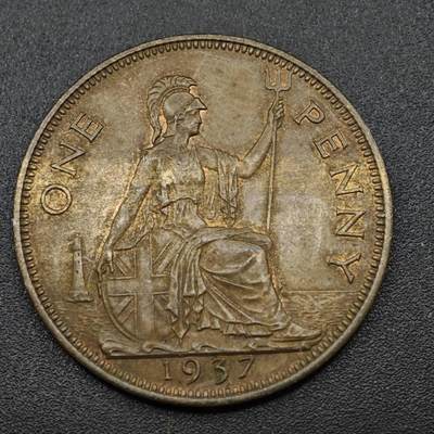 【淘币小摊】实时拍第八百一十四拍   散币场   满百包邮可预留二周 每周一统一发货   - 英国1937年乔治六世一便士铜币