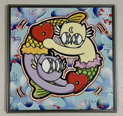 零元拍：歪歪 OWSON 系列作品装饰肌理画《十二星座-双鱼座》，相框尺寸35/35CM。因展品出展，镜框可能有轻微划痕，介意勿拍 - 零元拍：歪歪 OWSON 系列作品装饰肌理画《十二星座-双鱼座》，相框尺寸35/35CM。因展品出展，镜框可能有轻微划痕，介意勿拍