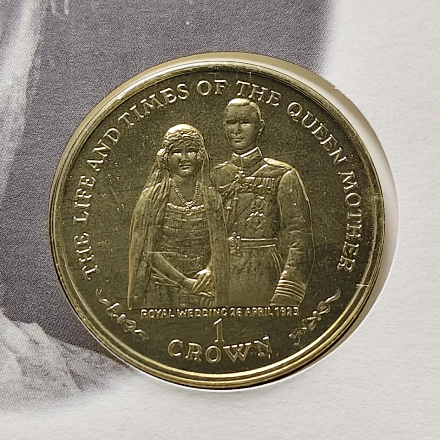 【全场包邮】纯粹捡漏拍482场（免费代拍第19场）-币封+套装+富兰克林（注意佣金） 【邮币封】马恩岛1999年1克朗女王母亲伊丽莎白皇太后人生中的重要时刻系列婚礼克朗型纪念币邮币封