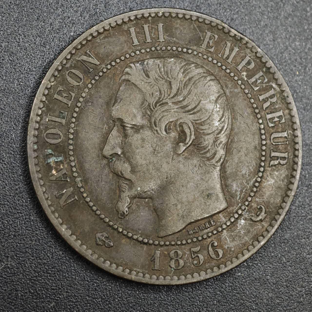 【淘币小摊】实时拍第八百一十四拍   散币场   满百包邮可预留二周 每周一统一发货   法国1856年拿破仑三世10分铜币