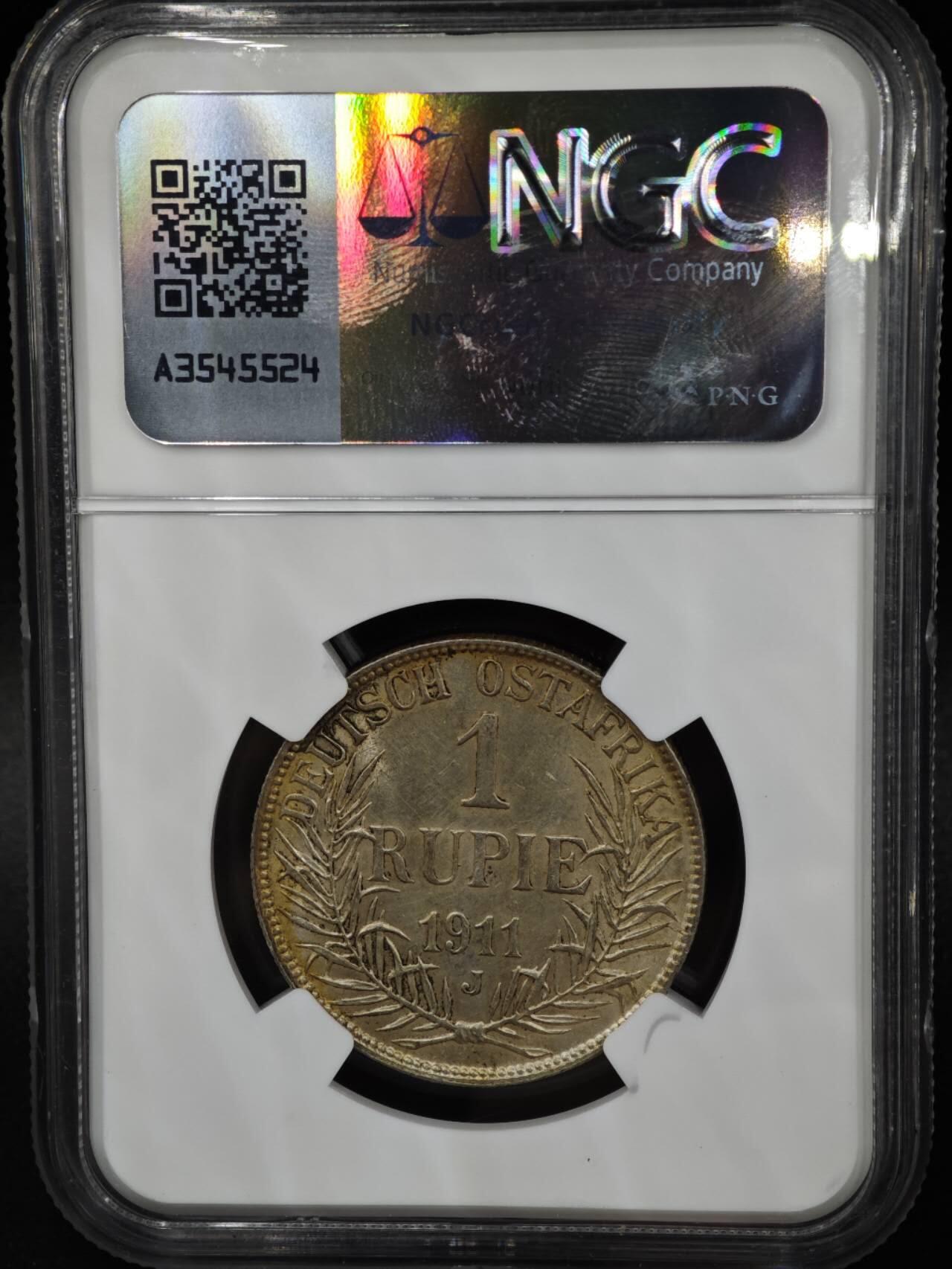 【淘币小摊】实时拍第八百一十五拍   银币套币场   满百包邮可预留二周 每周一统一发货   德属东非1911年1卢比银币 NGC UNCD