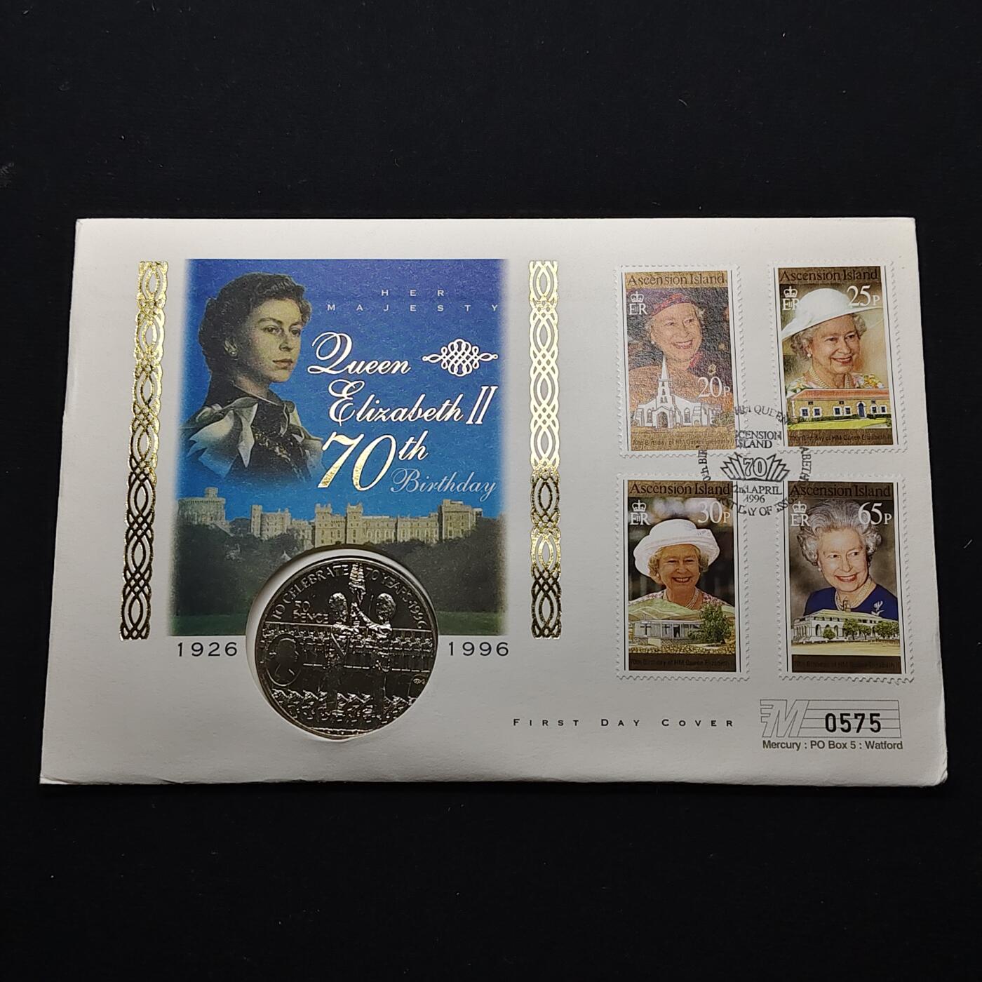 【全场包邮】纯粹捡漏拍482场（免费代拍第19场）-币封+套装+富兰克林（注意佣金） 【邮币封】阿松森群岛1996年50便士女王70大寿克朗型纪念币邮币封