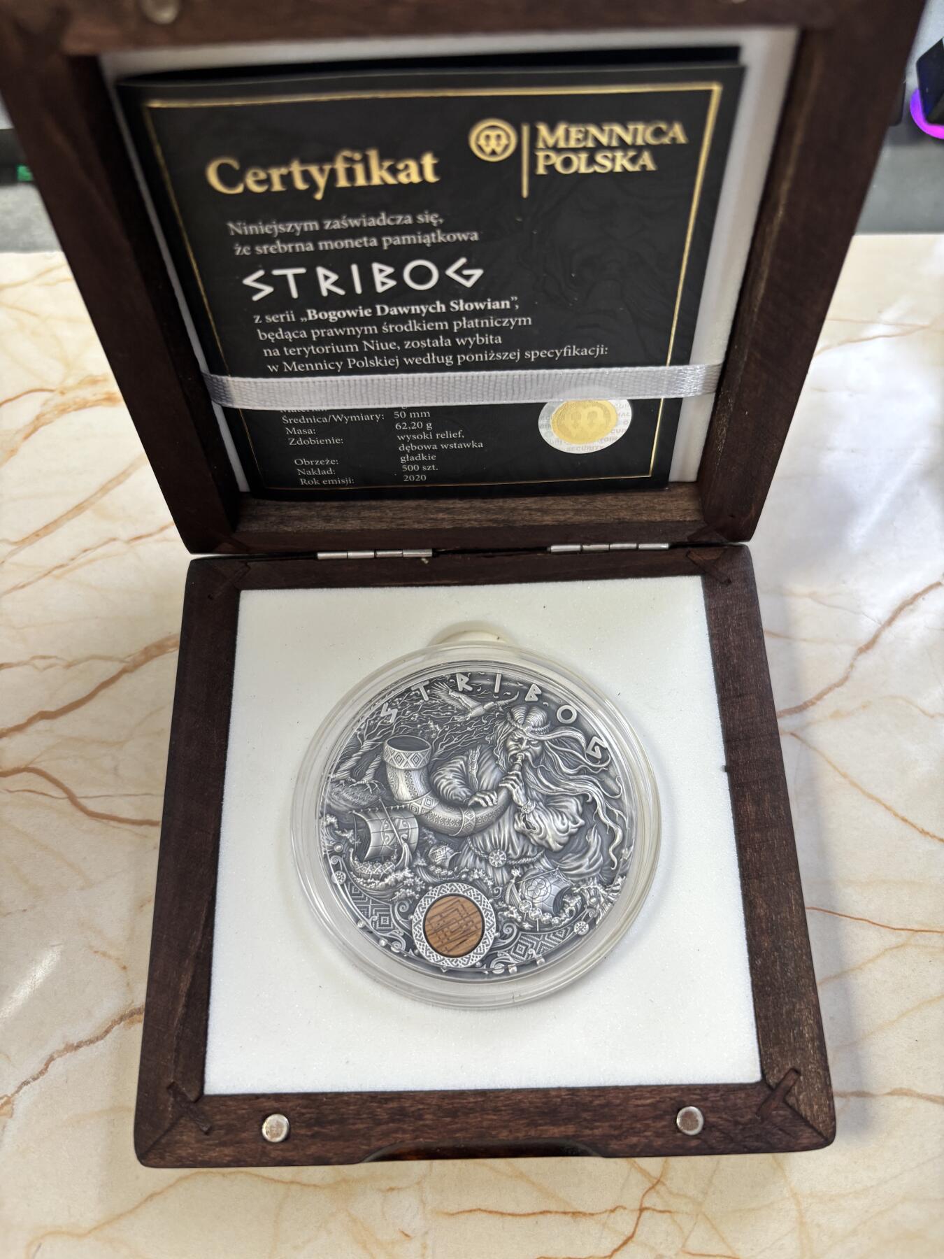 第184期拍卖 纽埃2020年斯拉夫之神系列3天地神斯特里博格2盎司高浮雕银币原盒证书，999银银价862