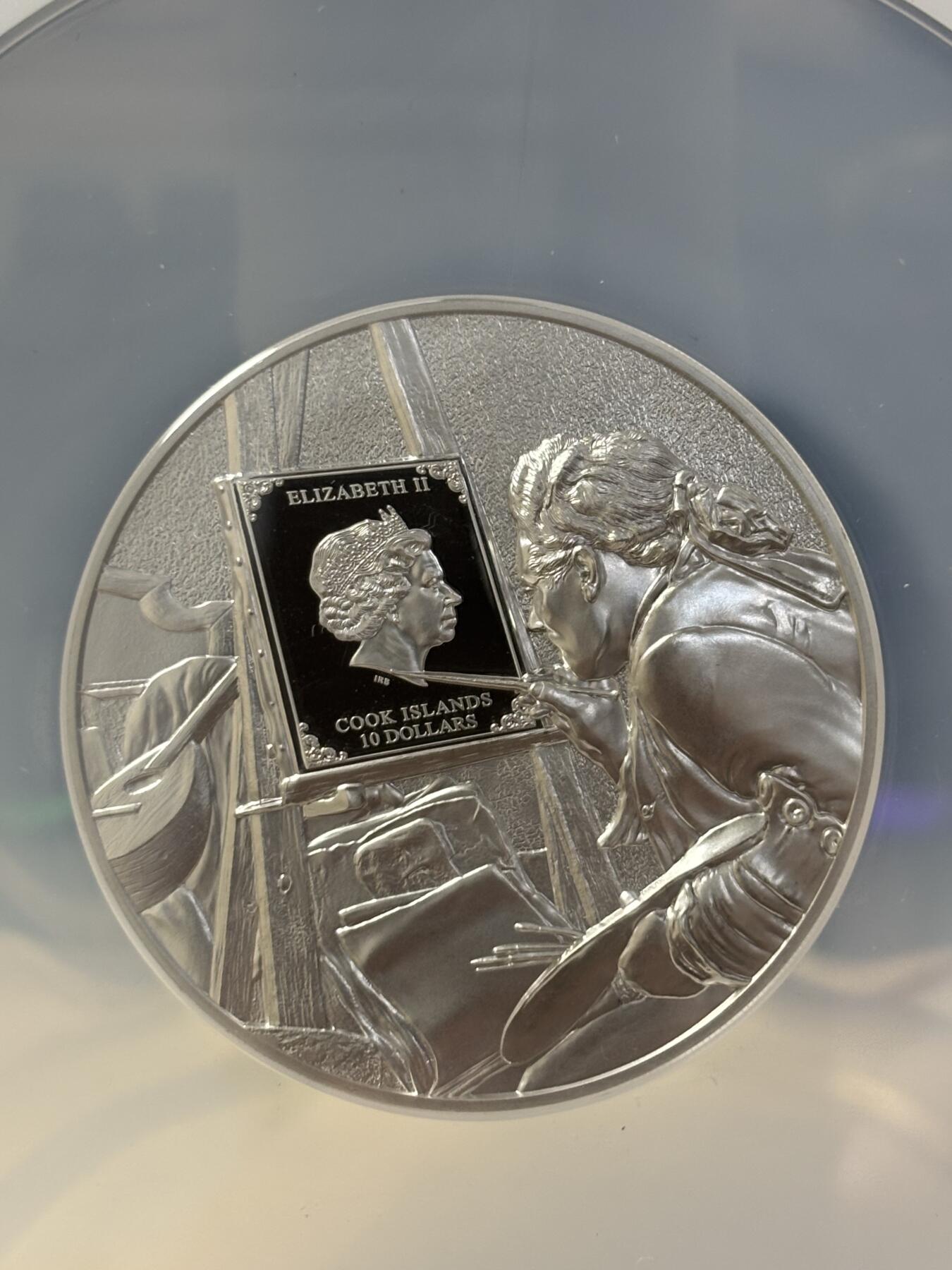 第184期拍卖 库克2022年画家梵高彩色2盎司银币NGC-PF70首无盒无证书，999银，发行999枚，评级盒有裂痕