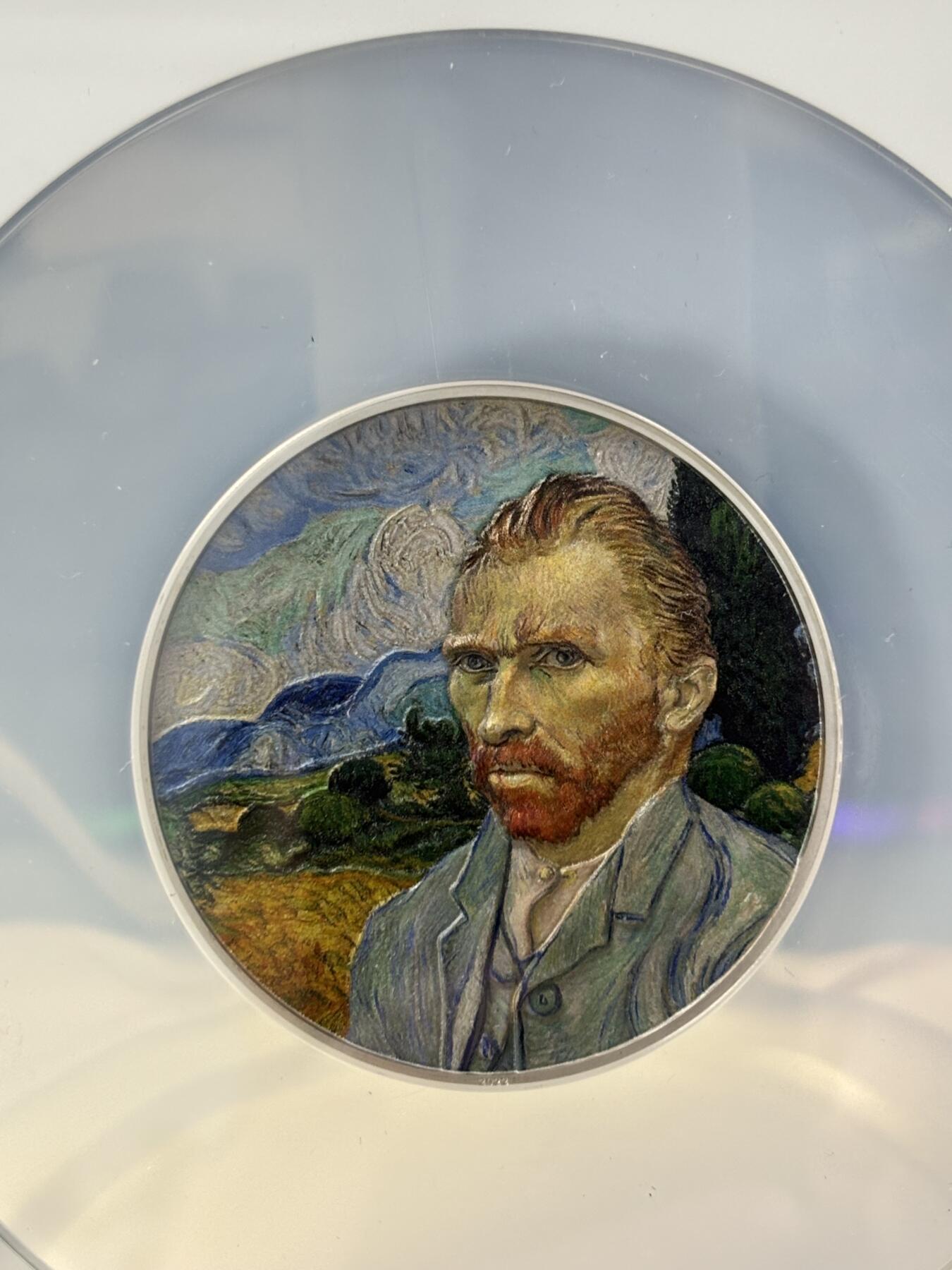 第184期拍卖 库克2022年画家梵高彩色2盎司银币NGC-PF70首无盒无证书，999银，发行999枚，评级盒有裂痕