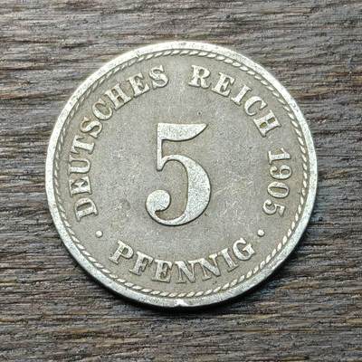 【铜匠收藏】★第134场★散币场，无佣金，30包邮。不满30元，支付5元运费。《接受代拍 代送NGC评级》 - 1905年 德国 5芬尼 A版 