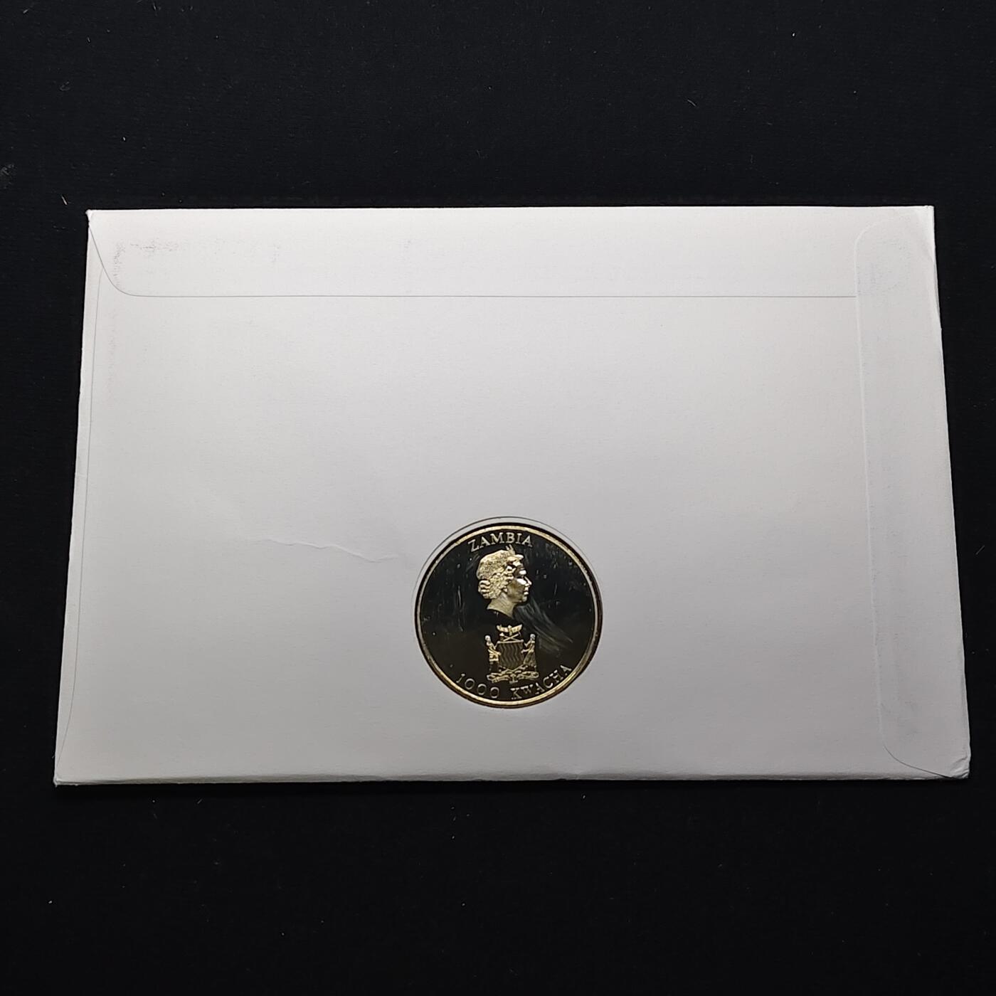 【全场包邮】纯粹捡漏拍482场（免费代拍第19场）-币封+套装+富兰克林（注意佣金） 【邮币封】赞比亚2002年1000克瓦查纪念伊丽莎白皇太后克朗型纪念币邮币封