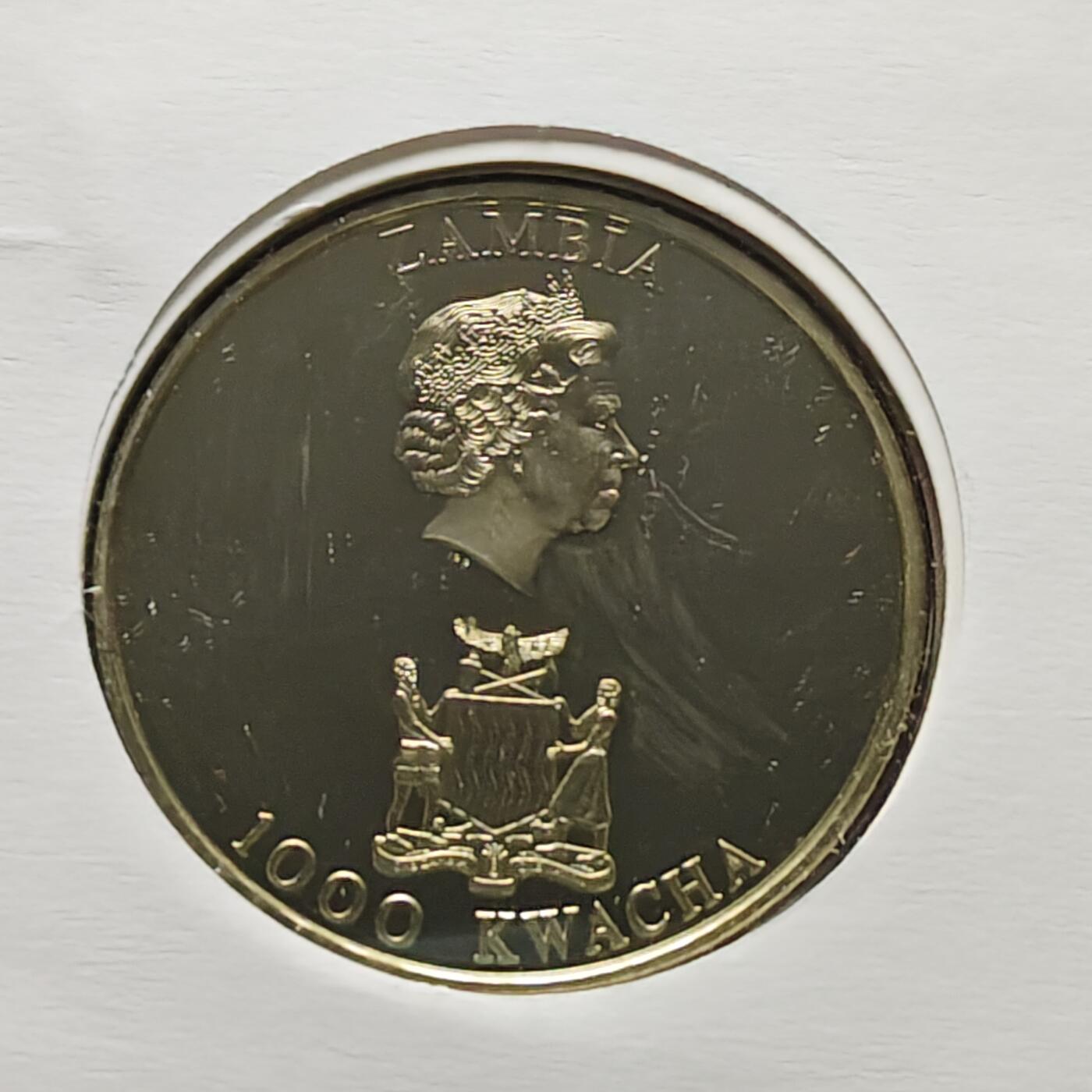 【全场包邮】纯粹捡漏拍482场（免费代拍第19场）-币封+套装+富兰克林（注意佣金） 【邮币封】赞比亚2002年1000克瓦查纪念伊丽莎白皇太后克朗型纪念币邮币封