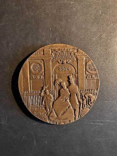 老王徽章第167期 - 法国兴业银行百年大铜章     直径66mm    重量176g