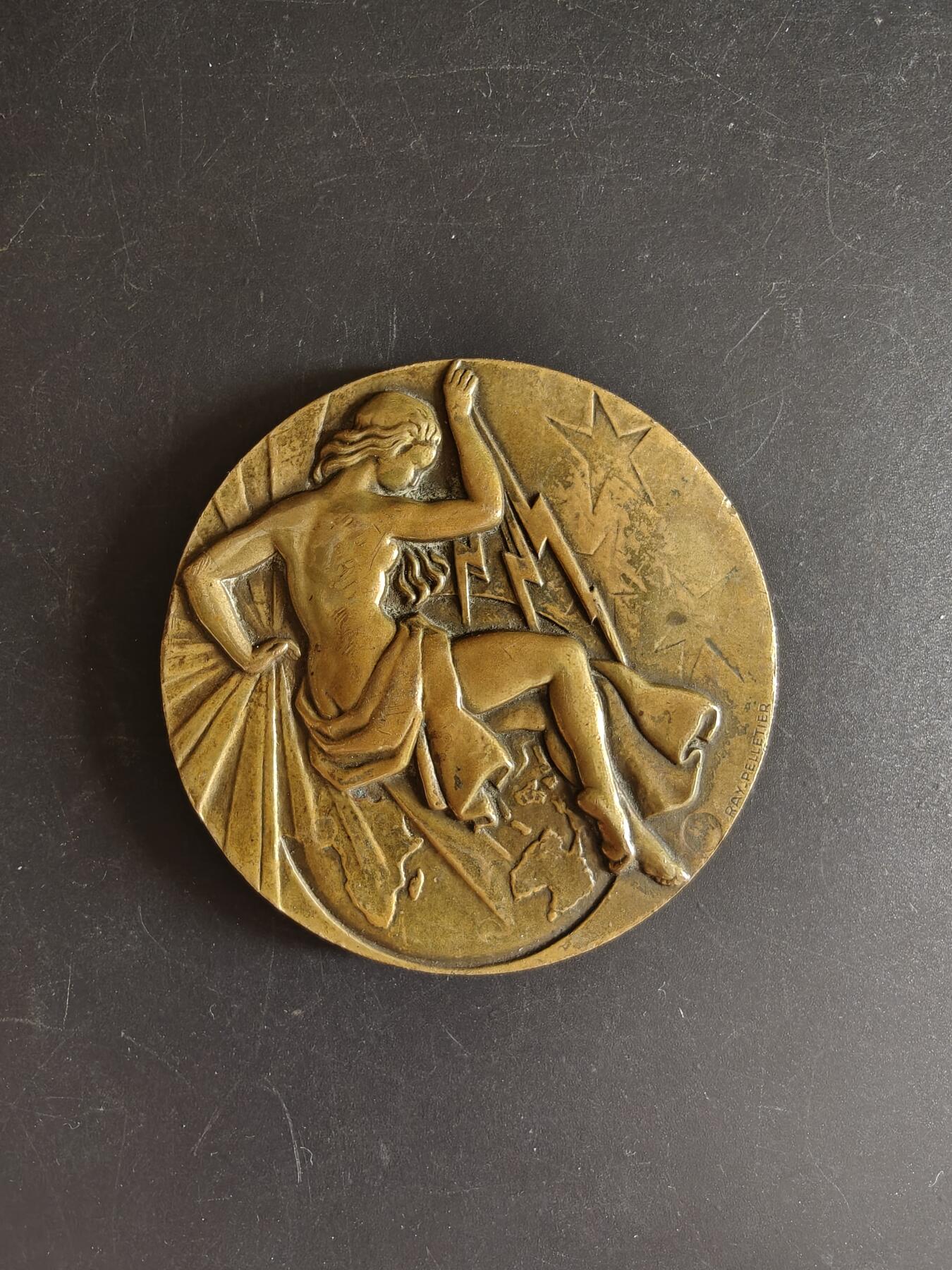 老王徽章第167期 法国电力建设协会大铜章    直径66mm   重量167.1g