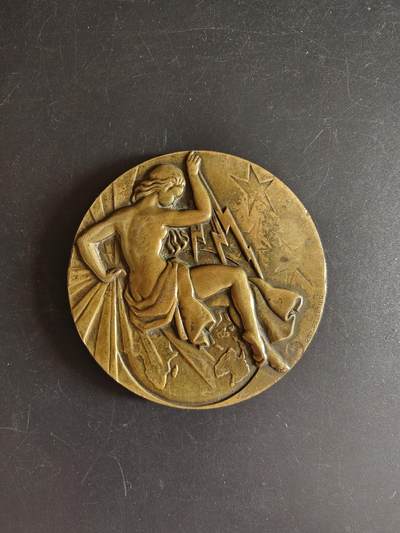 老王徽章第167期 - 法国电力建设协会大铜章    直径66mm   重量167.1g