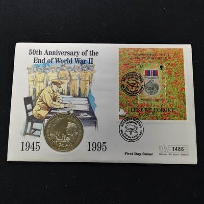 【全场包邮】纯粹捡漏拍482场（免费代拍第19场）-币封+套装+富兰克林（注意佣金） - 【邮币封】所罗门群岛1995年5元二战太平洋战争结束五十周年克朗型纪念币邮币封