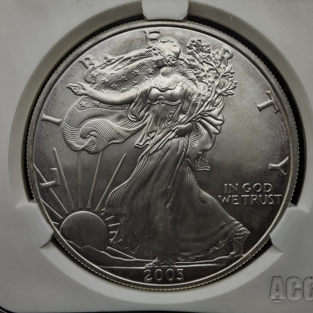 【淘币小摊】实时拍第八百一十五拍   银币套币场   满百包邮可预留二周 每周一统一发货   美国2003年行走鹰洋一盎司银币999银 银价401