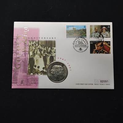 【全场包邮】纯粹捡漏拍482场（免费代拍第19场）-币封+套装+富兰克林（注意佣金） - 【邮币封】特克斯和凯克斯群岛1997年5克朗女王金婚克朗型纪念币邮币封