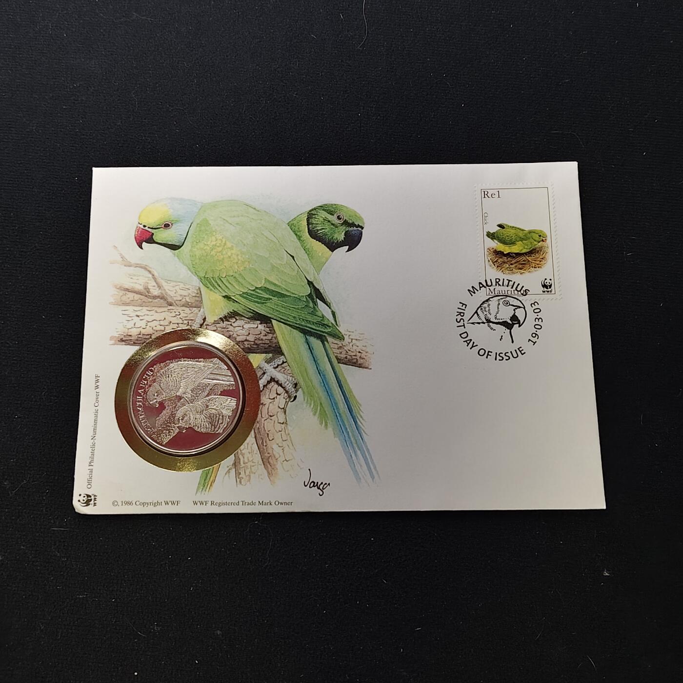 【全场包邮】纯粹捡漏拍482场（免费代拍第19场）-币封+套装+富兰克林（注意佣金） 【邮章封】WWF世界自然基金会1986年30周年回声鹦鹉纪念邮章封
