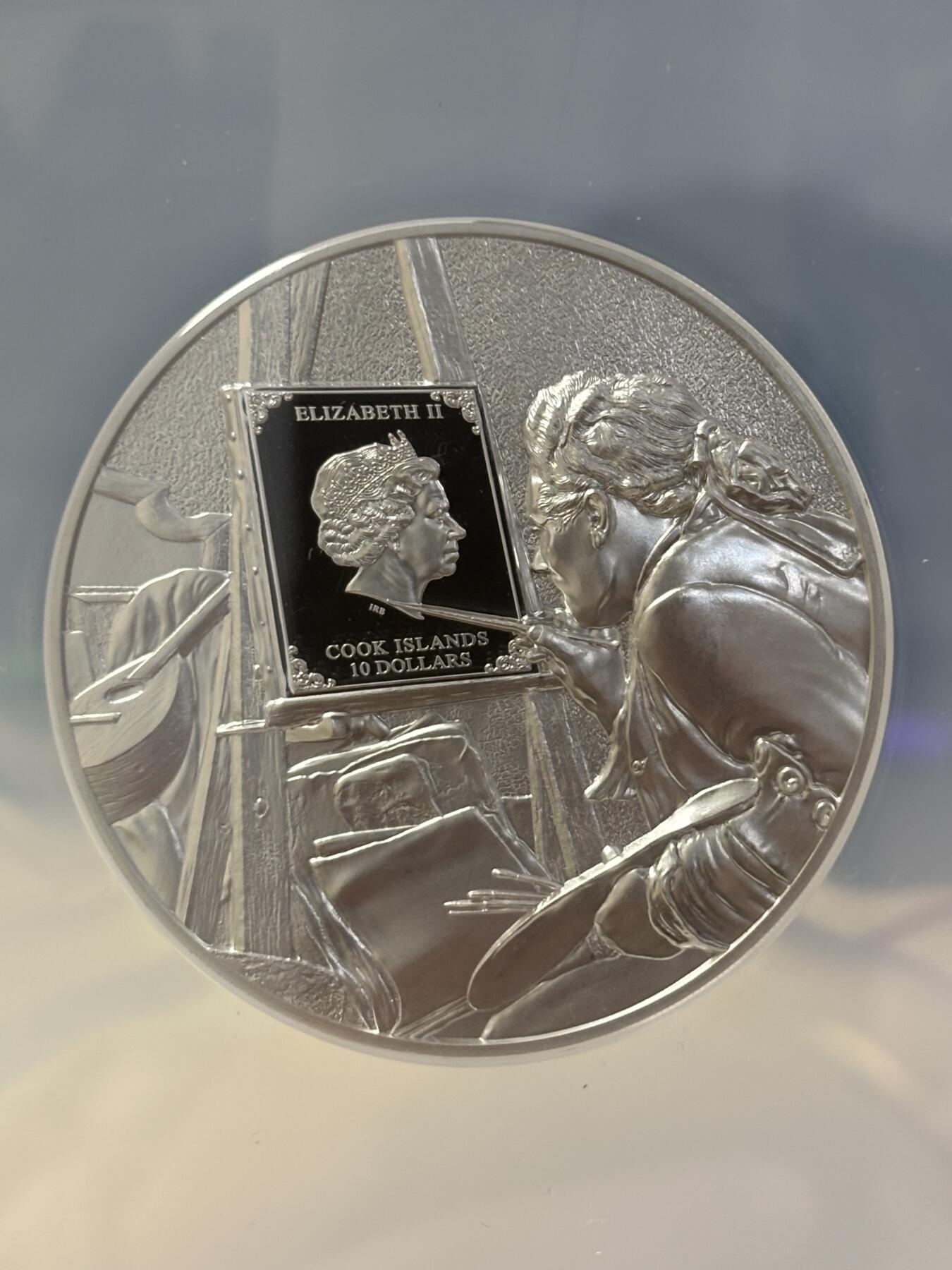 第184期拍卖 库克2022年画家梵高彩色2盎司银币NGC-PF70首无盒无证书，999银，发行999枚，评级盒有裂痕