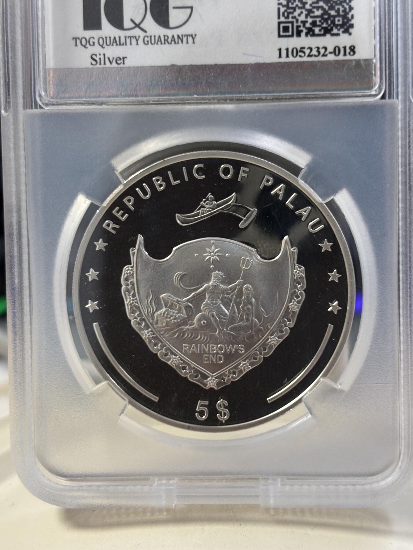 第184期拍卖 获奖帕劳2008年蝴蝶动物系列绿蝴蝶棱镜幻彩银币TQC-PF68，世界最美25种钱币之一，925银，25克，发行2500枚