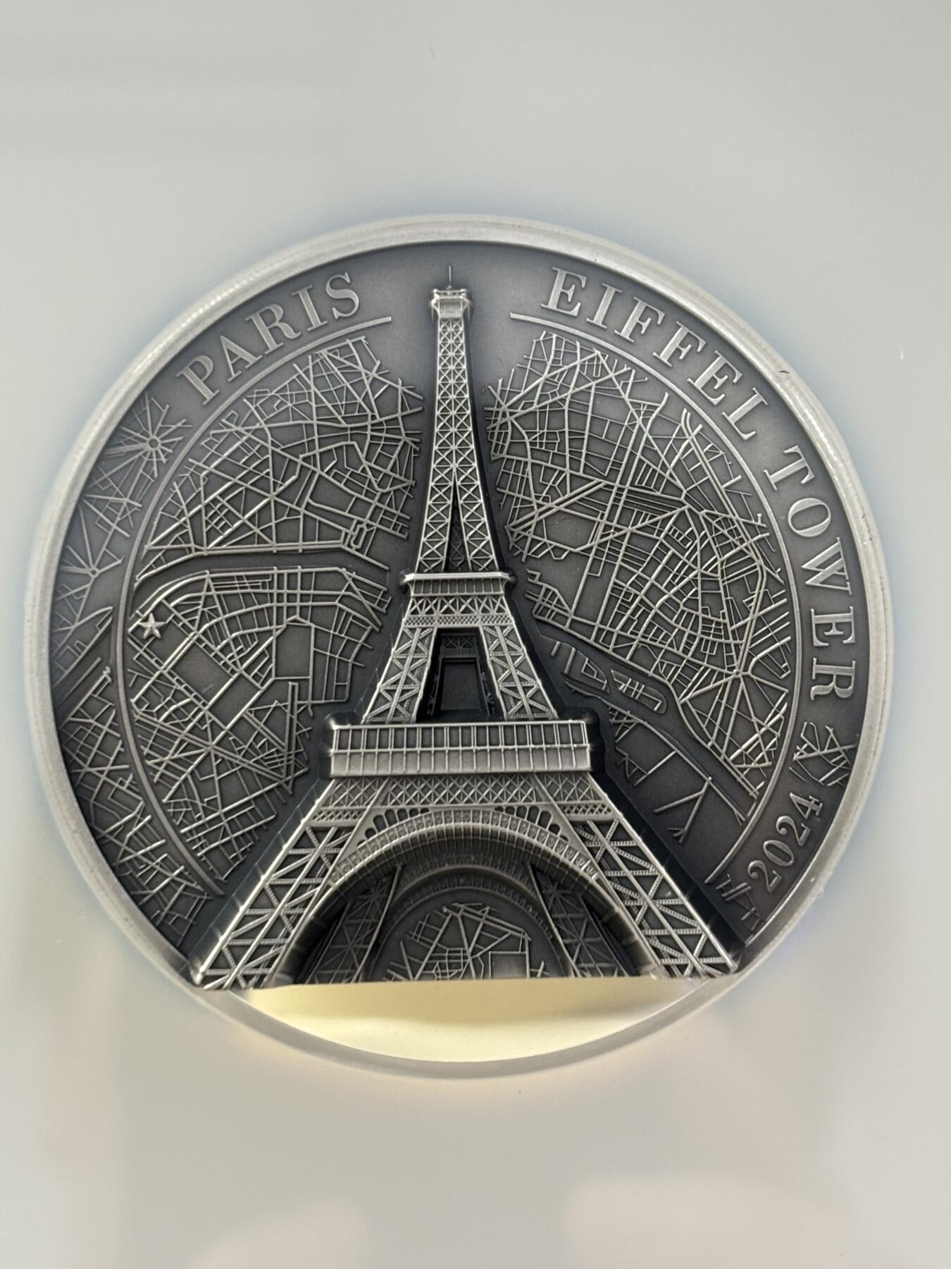 第184期拍卖 库克2024年埃菲尔铁塔5盎司银币NGC-MS70首无盒无证书，999银，发行889枚