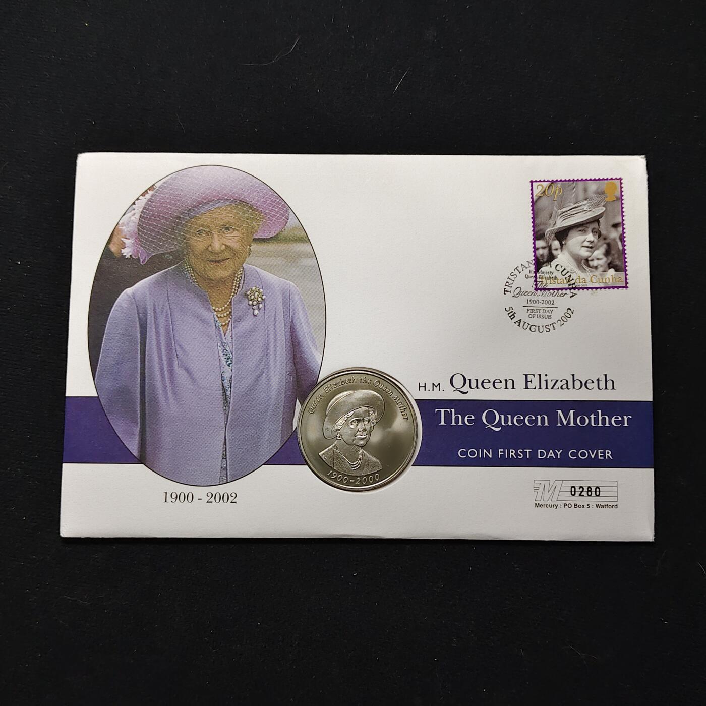 【全场包邮】纯粹捡漏拍482场（免费代拍第19场）-币封+套装+富兰克林（注意佣金） 【邮币封】英属特里斯坦和达库尼亚2000年50便士女王母亲伊丽莎白皇太后诞生100周年克朗型纪念币邮币封