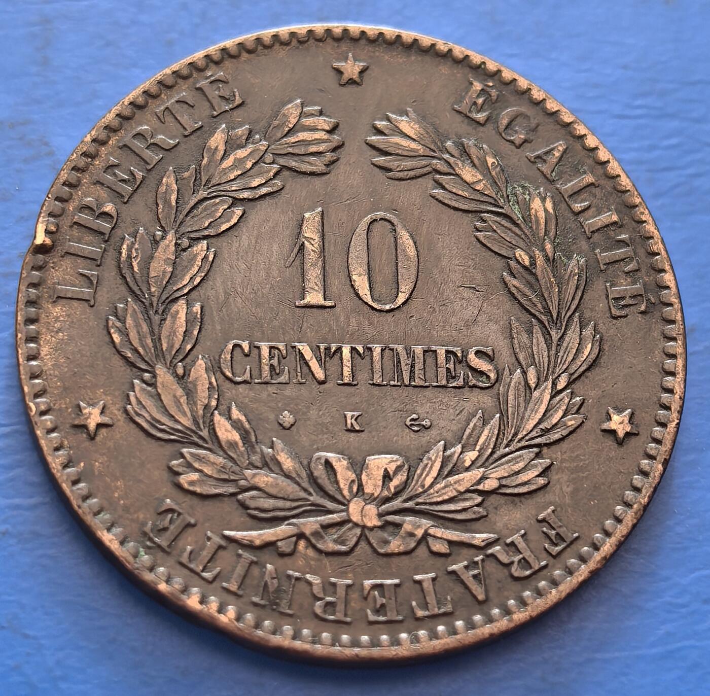 外国优质老铜币银币，周六九点倒数截拍，满百包邮，可寄存半年，喜欢朋友微信扫描二维码可直接参拍 极美品法国1873年谷物女神10分大铜币K版