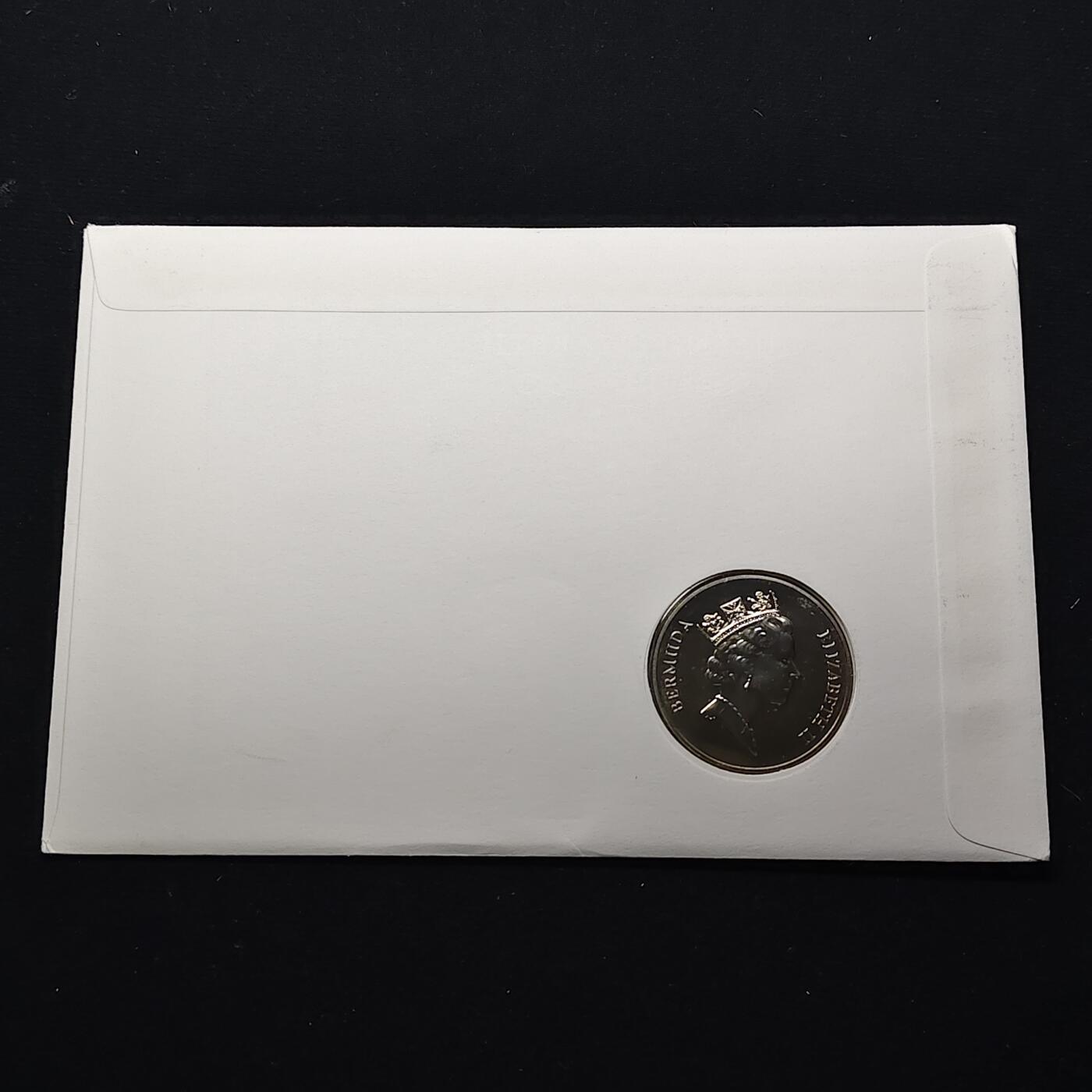 【全场包邮】纯粹捡漏拍482场（免费代拍第19场）-币封+套装+富兰克林（注意佣金） 【邮币封】百慕大群岛1996年1元女王70大寿克朗型纪念币邮币封