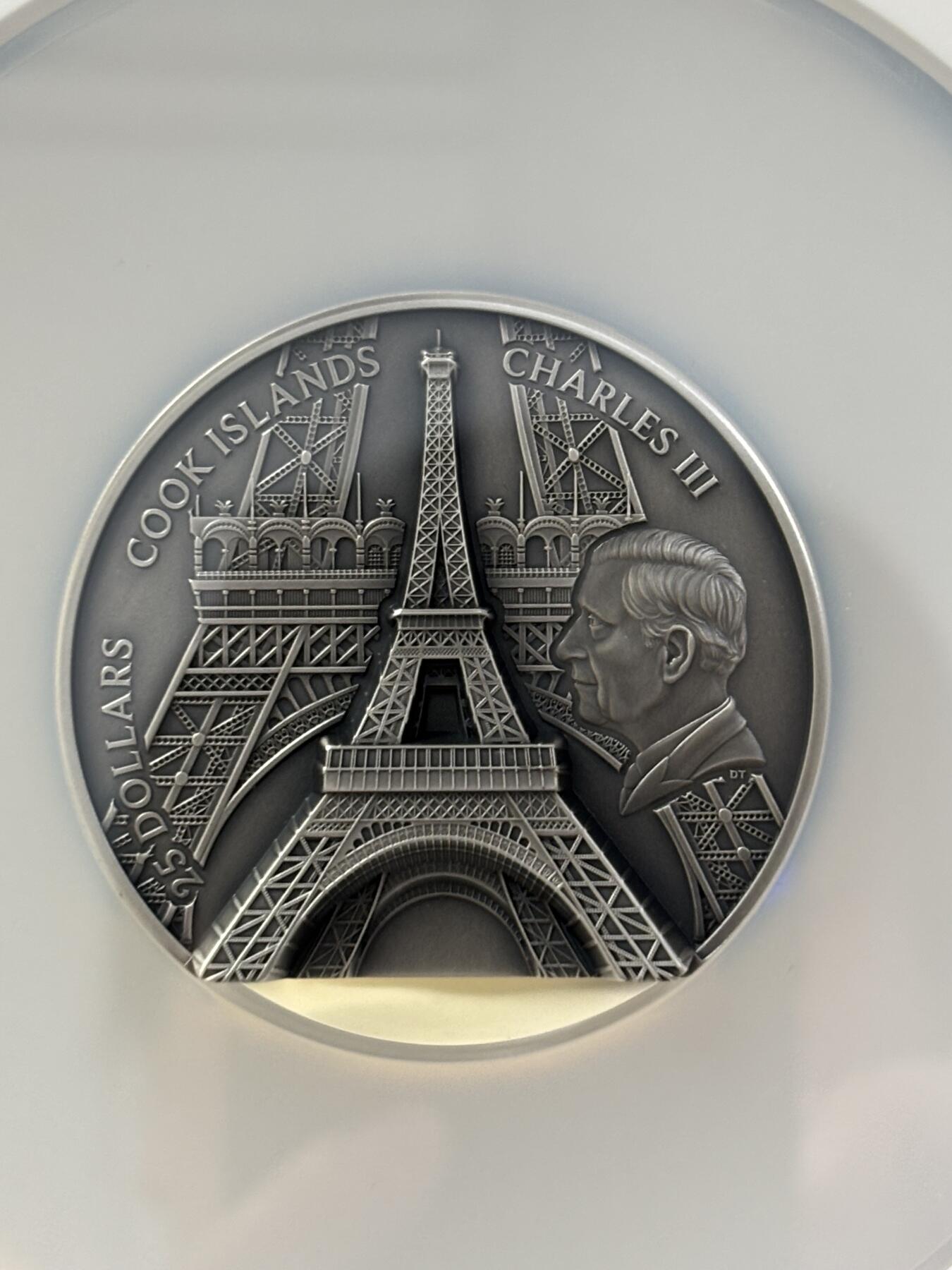 第184期拍卖 库克2024年埃菲尔铁塔5盎司银币NGC-MS70首无盒无证书，999银，发行889枚